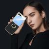 Electroplated Diamond Grid PU Leather Ring Holder Case for Samsung Z Flip7/6/5