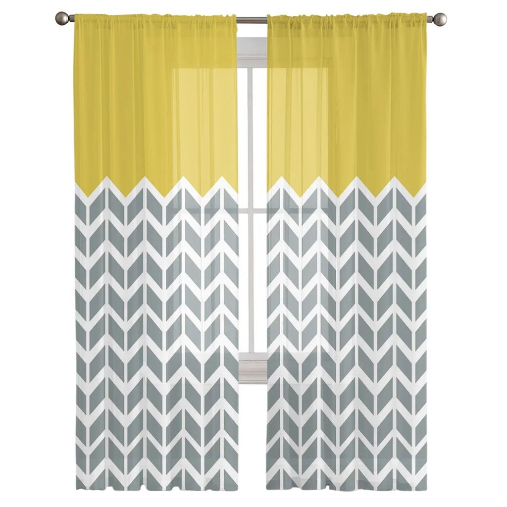Yellow Geometric Tulle Curtains For Living Room Bedroom Kitchen Window Decor Modern Sheer Drapes