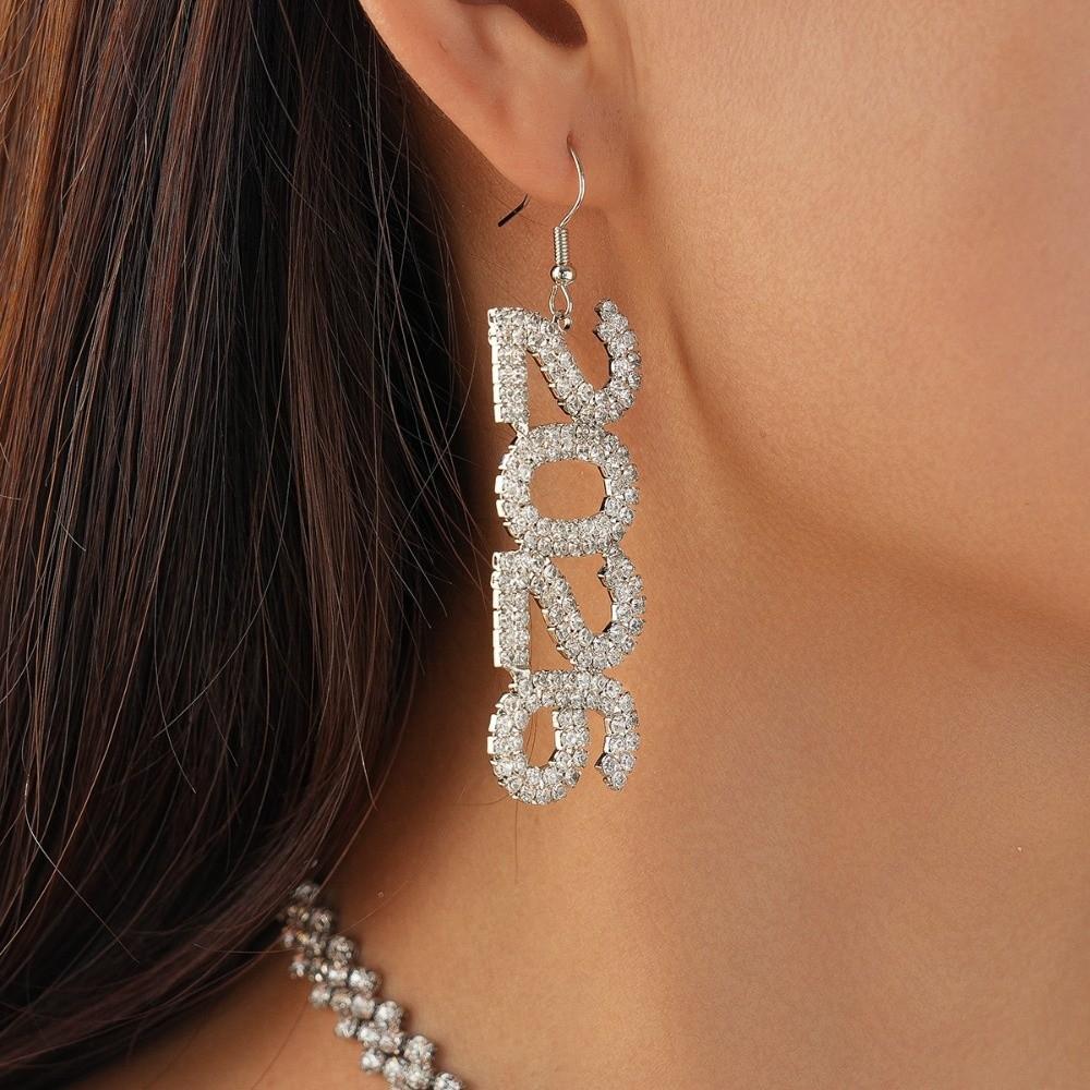 Exaggerated 2026 Jewelry Suit Rhinestone 2026 Necklace Trendy Happy New Year Earrings  Christmas