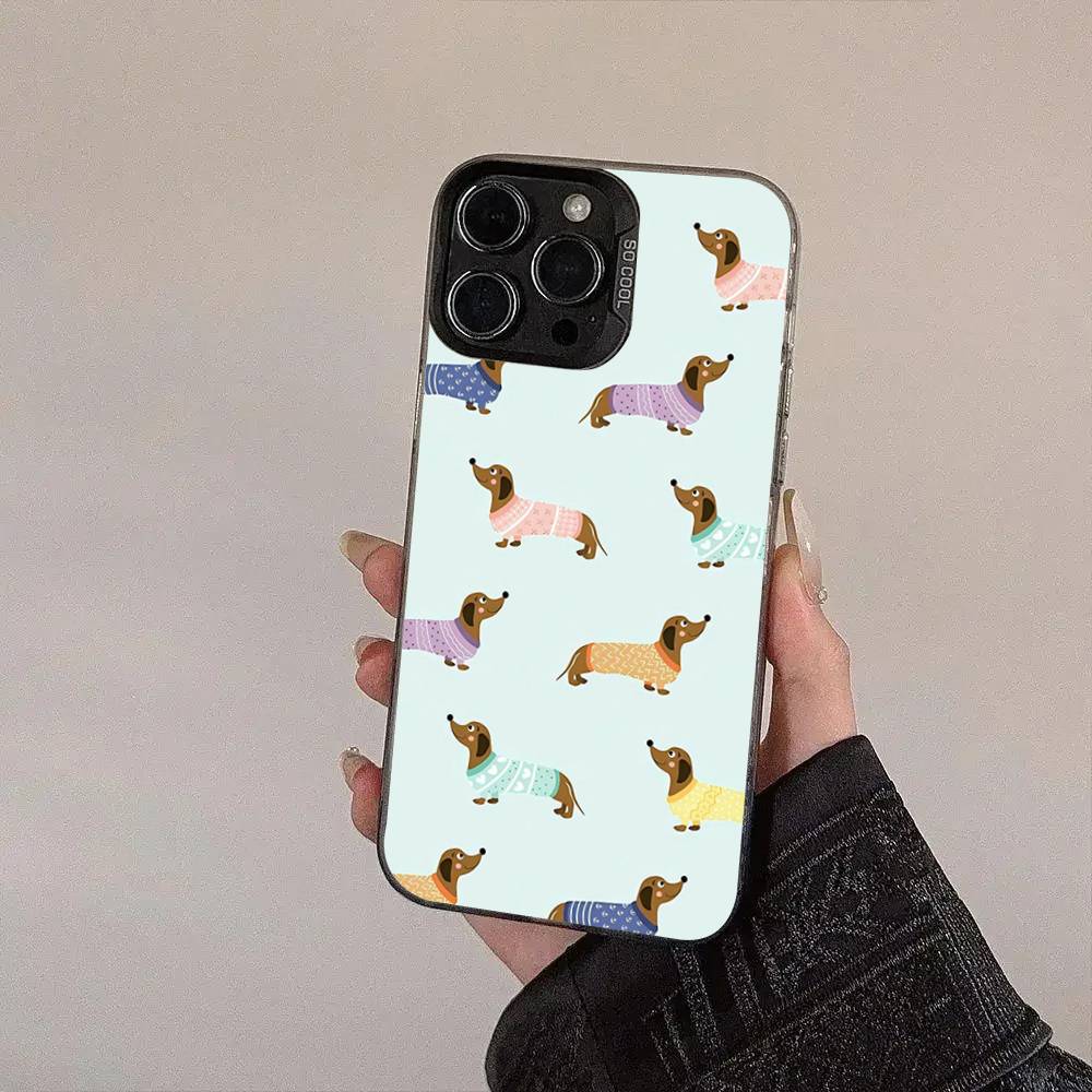 Dackel Hunde Handyhülle Für IPhone 17 16 15 14 13 12 11 XS XR X Pro Max Plus Farbige Silberbeschichtete Hülle