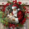 Christmas Decoration Sign,indoor Hanging decorations,2D Flat Wooden Product with The Pattern Is Santa Claus Holding a child,Christmas Gifts for Family