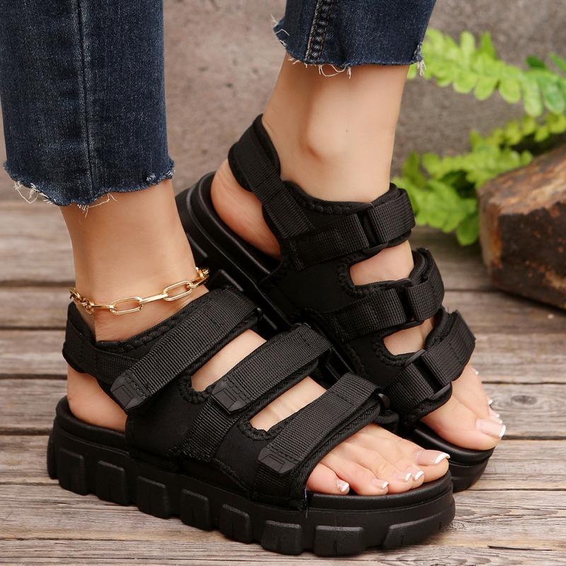 

Спортивные сандалии женские летние удобные с мягкой подошвой студенческие повседневные туфли на липучке с открытым носком маффин пляжная обувь 36 чёрный