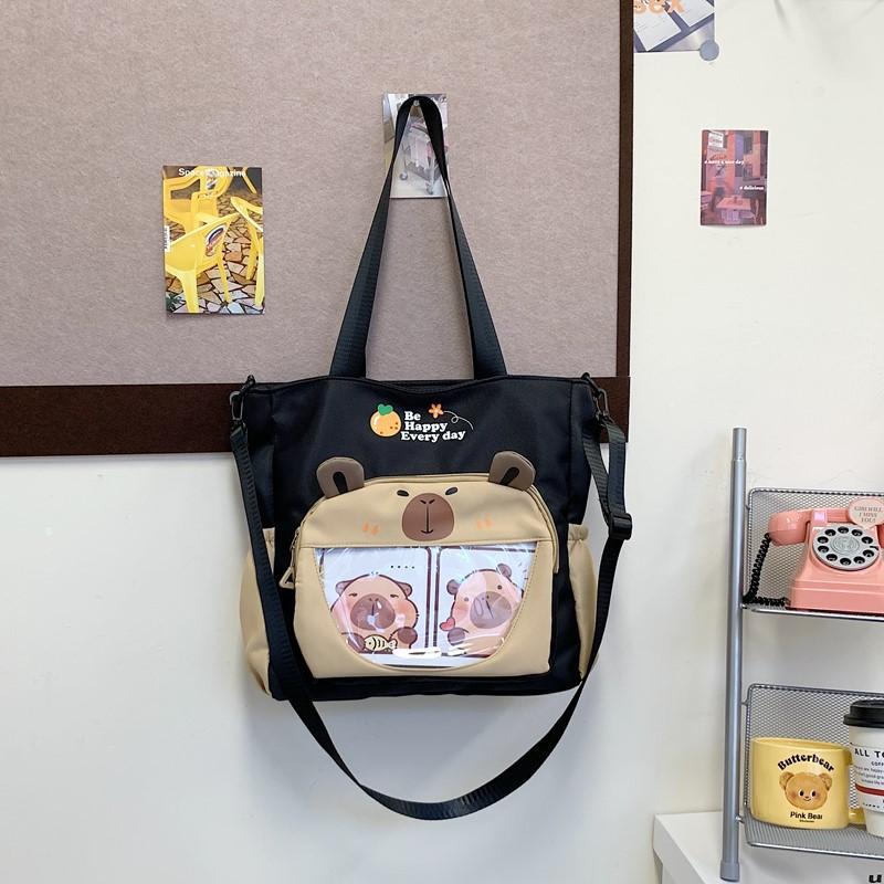 Make-up Bag New Contrasting Color Cartoon Cute Tote Bag Large Capacity Trendy Messenger Bag Portable Student Tote