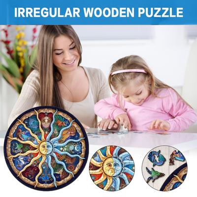 (H0826)Puzzle en bois Zodiac Pièces de forme unique Animaux pour adultes et enfants 136 pièces
