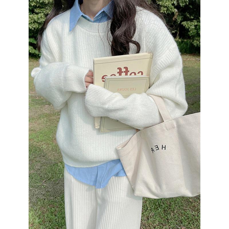 Pull ras du cou décontracté en tricot pour femmes, automne et hiver, nouveau, ample et fin, style paresseux, vêtement d'extérieur, pull tricoté, haut tendance