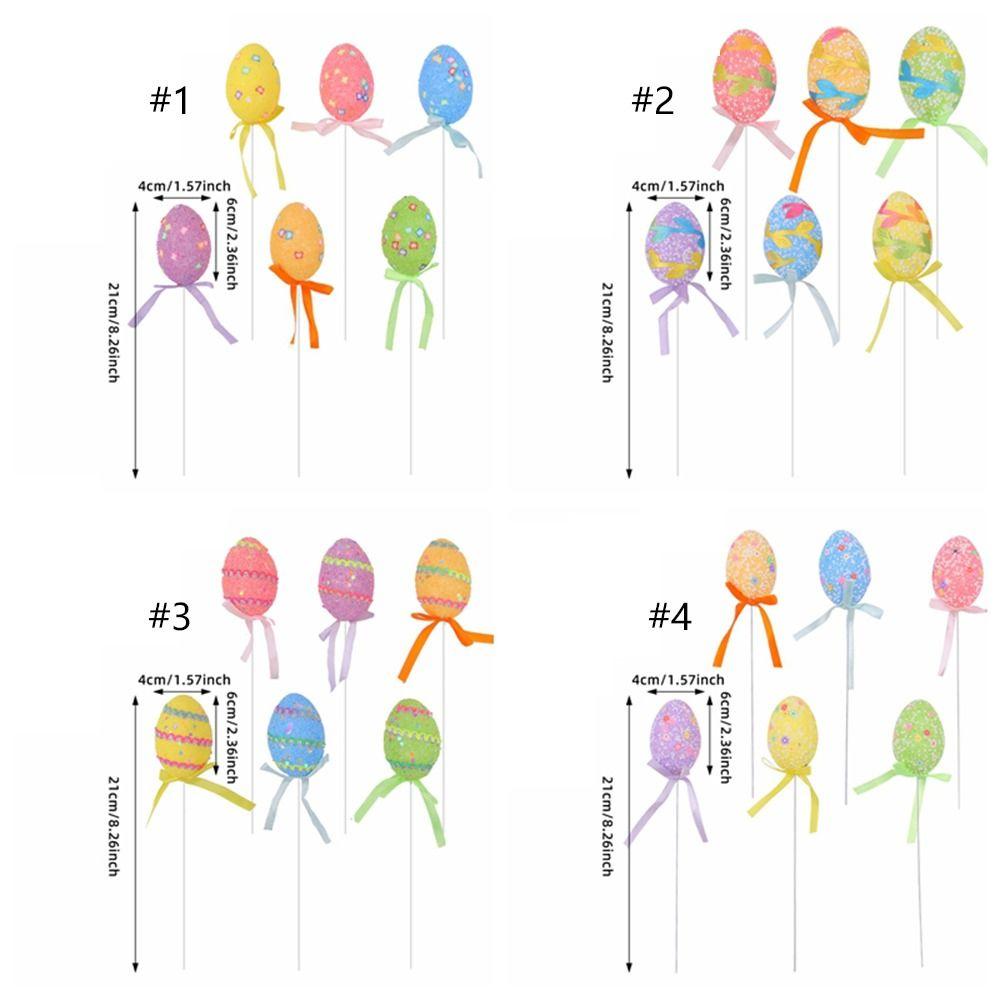 6pcs Foam Artificial Easter Eggs Stem DIY Crafts Simulation Egg Ornament  Happy Easter Decorations