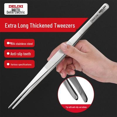 Delixi 304 Stainless Steel Bent Tip Anti-static Rustproof Tweezers - Large, Fine Point, Extra Thick
