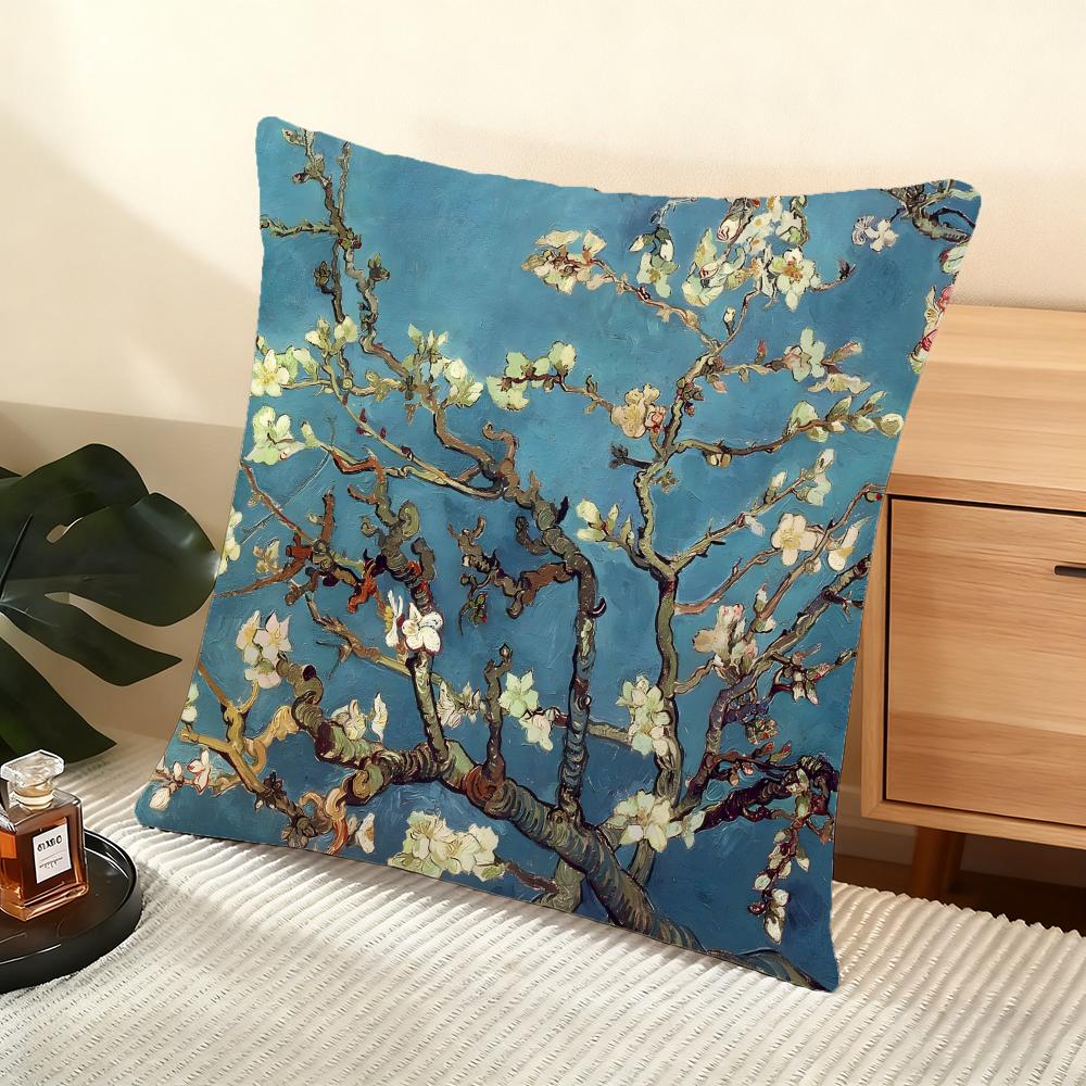 V-Van Gogh Oil Painting Cushion Cover Soft Short Plush Pillow Cover Smooth Cozy Texture Aesthetic Cushion Case Home Decor