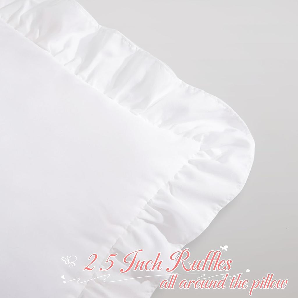 White Ruffle Lumbar Pillow Cover 12x20 Inch, Ruffled Cushion Case Covers for Couch Sofa Bed Living Room, Decorative Farmhouse Throw Pillow Cover,