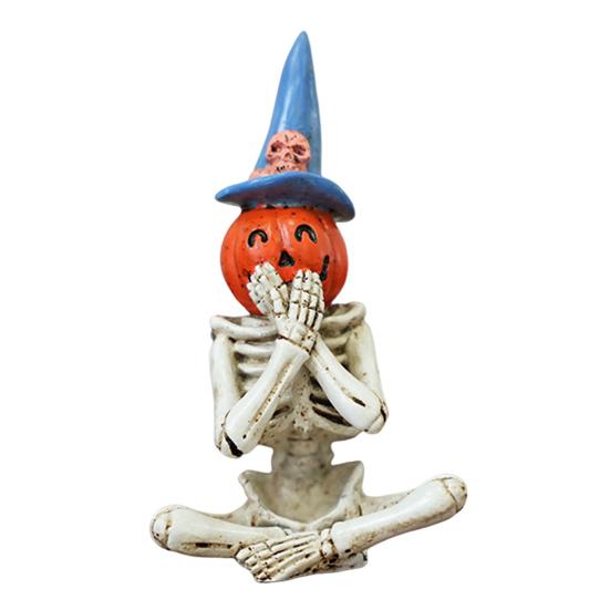 Halloween Skeleton Pumpkin Figurine Resin See Hear Speak No Evil Pumpkin Head Skeleton Statue for Home Haunted House Decor