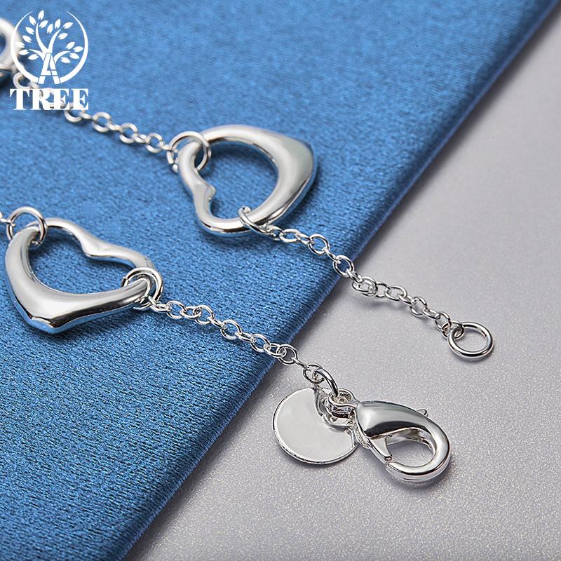 925 Sterling Silver Five Heart Chain Bracelet Jewelry