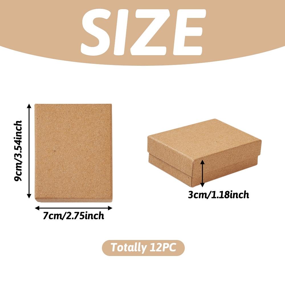 12pcs Kraft Cotton Filled Cardboard Paper Jewelry Set Boxes for Ring Necklace Earring with Sponge Inside Rectangle Tan 9x7x3cm