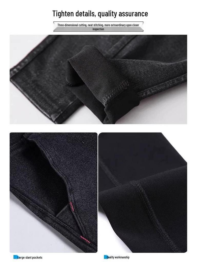 High Waist Plus Size Fleece-Lined Denim Leggings for Women - Spring/Autumn Slimming Elastic Skinny Pants