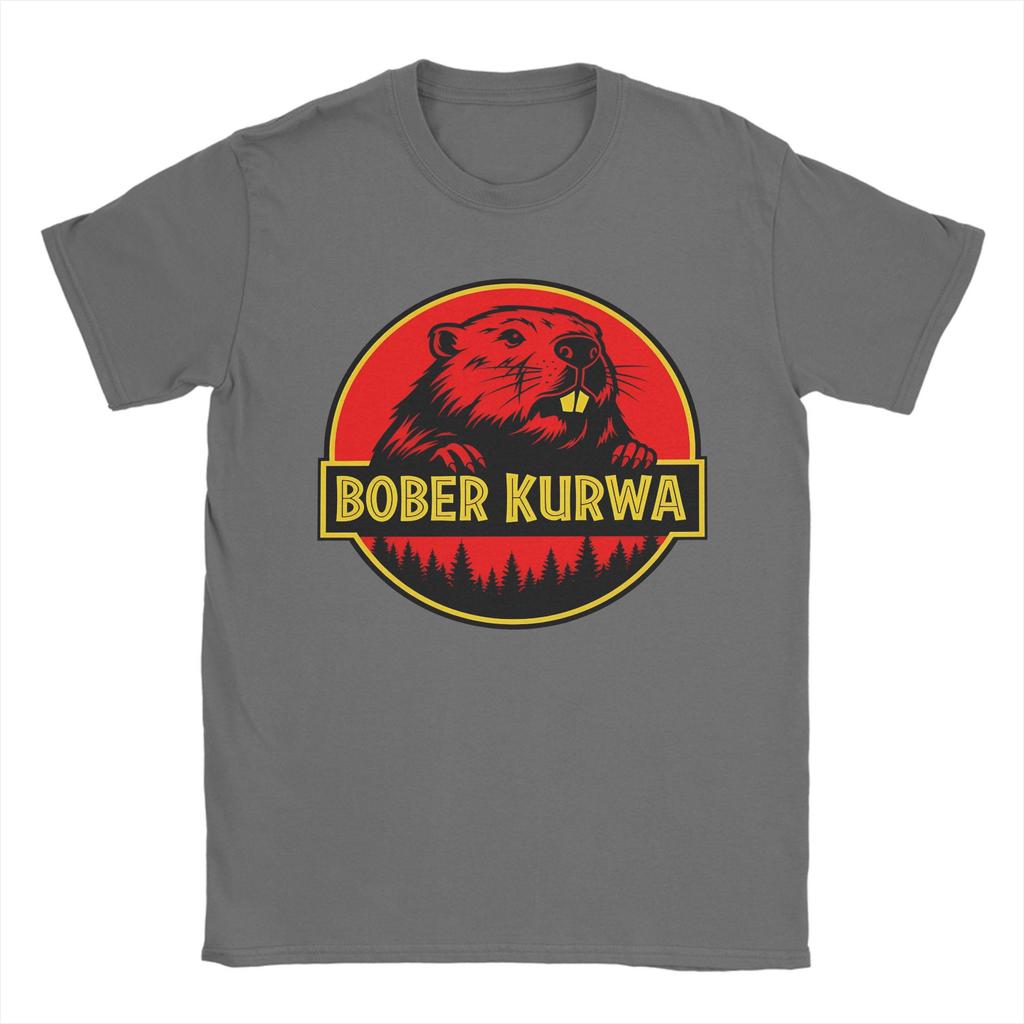 Men's Synthwave Polish Beaver Meme Bobr Bober Kurwa T Shirt  Pure Cotton Clothing Vintage Short Sleeve Tees Gift Idea T-Shirts