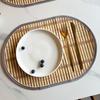 Woven Oval Placemat Nordic INS Bamboo Table Mat with Edge Binding, Heat-Resistant Dining Pad Home Restaurant Western Cuisine