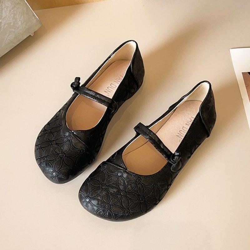 Autumn shoes women's thick heel one-word buckle shallow mouth single shoes new casual versatile fashion single shoes