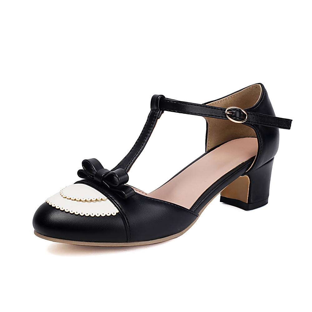 Fashion Women High Heels Mary Jane Shoes Pumps Bow Shoes Thick High Heel Casual Ladies Pumps Pink Chaussures Femme Lolita Shoes 35-43