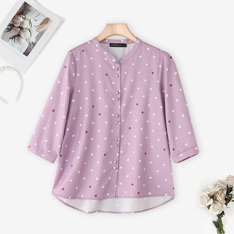 ZANZEA Women Round Neck Loose Casual 3/4 Sleeve Print Blouse
