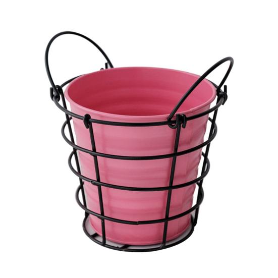 Storage Bucket with Iron Frame Hanging Planter Basket Balcony Flower Pot Hanger Home Decoration Vase with Handle for Living Room Courtyard