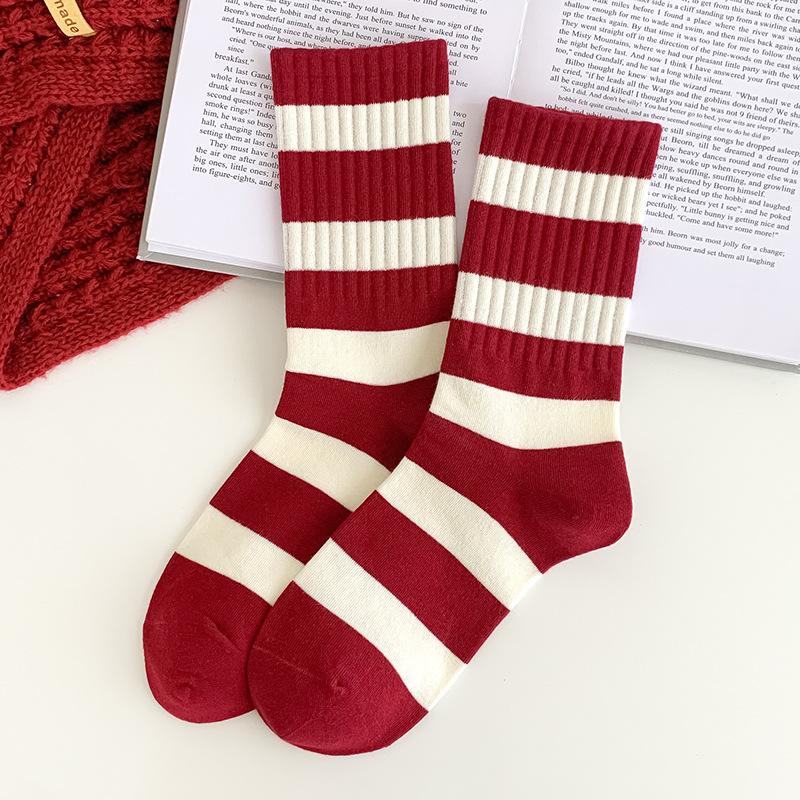

Socks Pure Cotton Tube Socks Embroidered Love Color Matching Stripes Cute Bow Ankela Red Stockings One size fits all