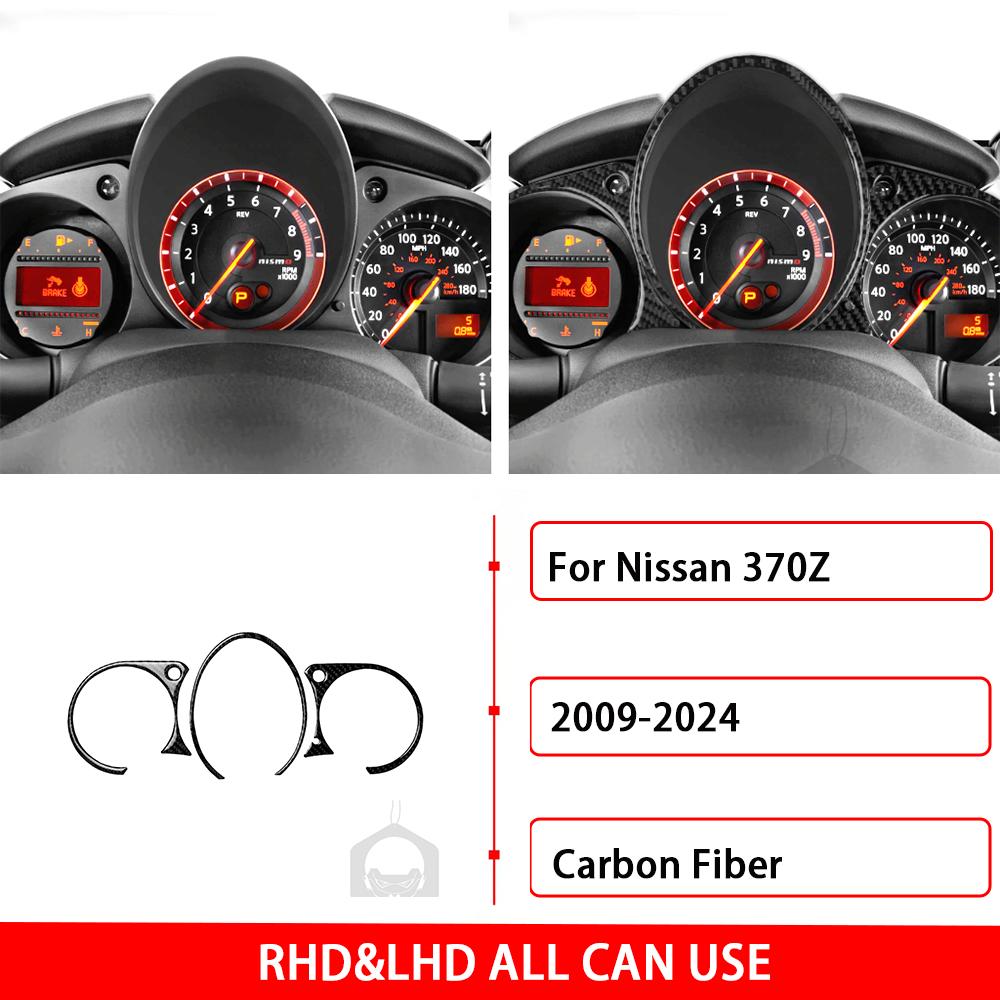 For Nissan 370Z 2009-2024 3pcs/set Carbon Fiber Car Dashboard trument Cluster Board Trim Dash Speed Panel Cover Frame Sticker Black Carbon Fiber