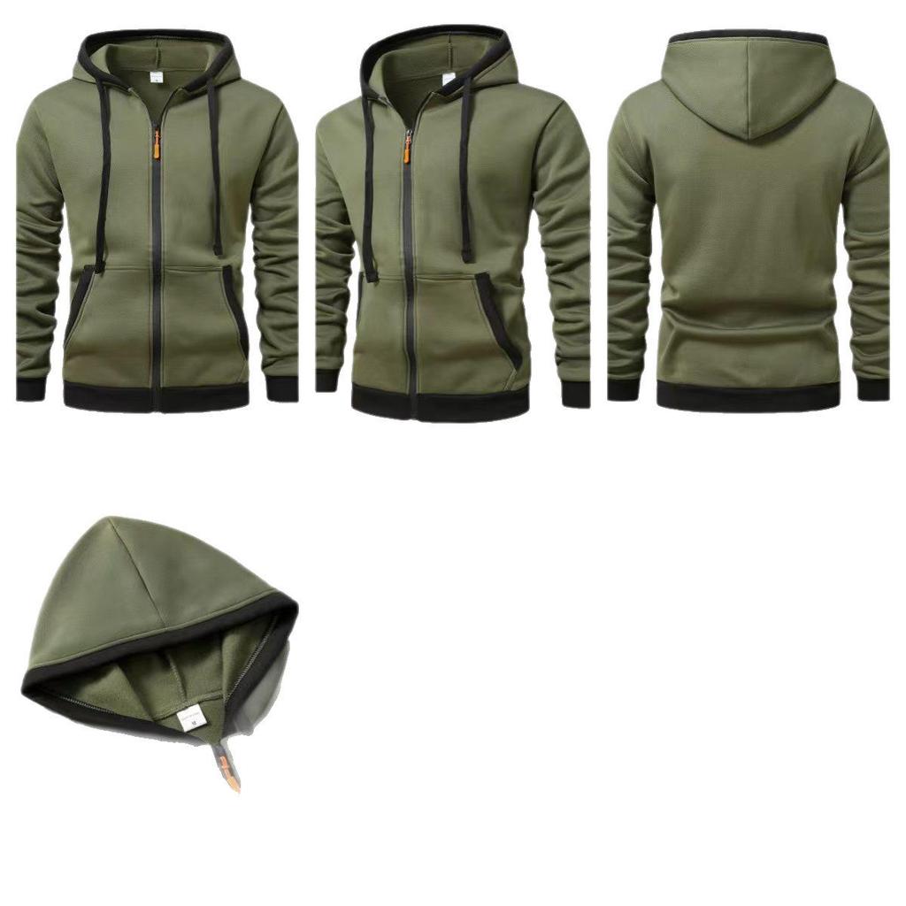 Men's Slim Fit Color Block Hooded Zip Sweatshirt Jacket for Spring/Autumn