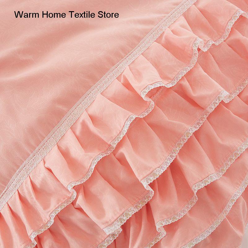 Korean Princess Duvet Cover 4 Piece Set Solid Color Ruffles Lace Quilt Cover And Pillowcase For Girl Woman Romantic Bedspread