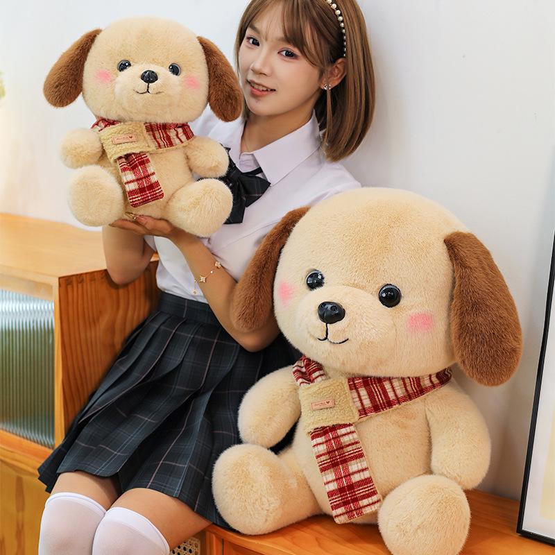 Cute Plush Puppy Doll with Scarf - Stuffed Toy Pillow