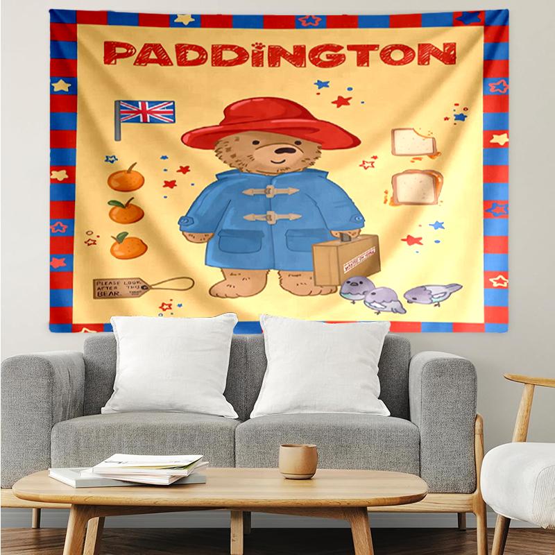 Paddington-Bear Print Tapestry, Backdrop, Easy Setup, Ideal for Bedroom, Office & Living Room, with Aesthetic Wall Hanging Decor.