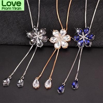 Vintage Crystal Flowers Long Necklace For Women  New All Match Sweater Jewelry Christmas Gifts