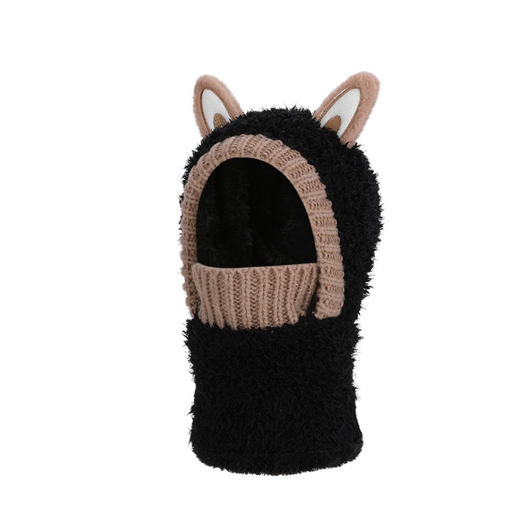 Children's Plush Warm Ear Pullover Hat With Plush Mask And Neck