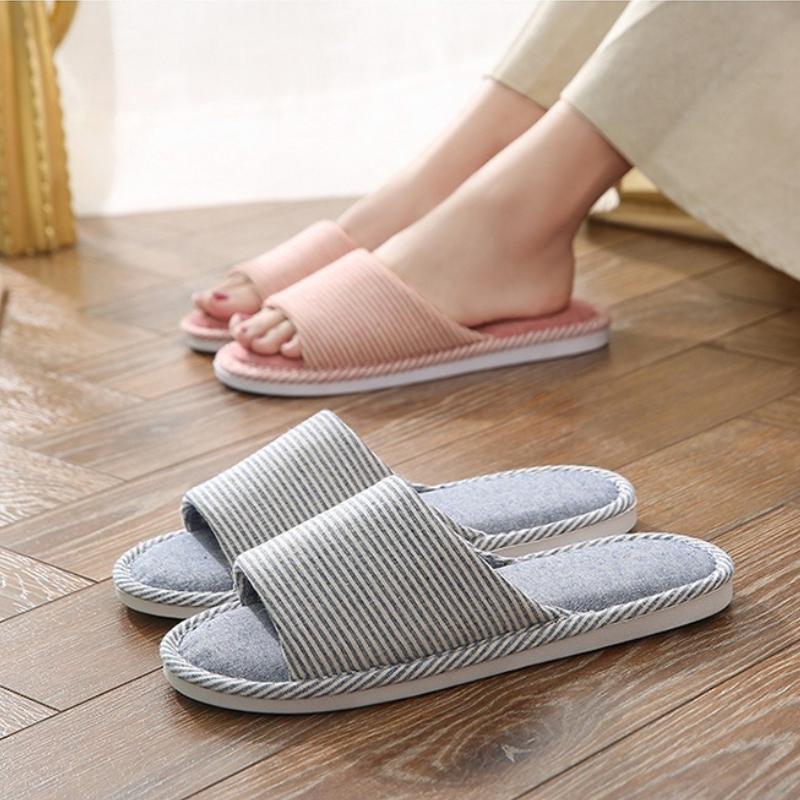 Gestreifte Damen Hausschuhe Hausschuhe Flip Flops Frau Weiche Sohle Indoor-Hausschuhe Offene Zehenpartie Paarschuhe