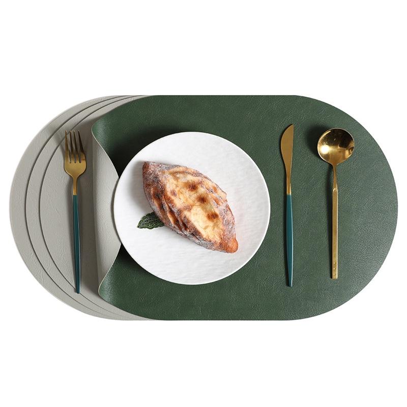 Nordic Double-Sided Faux Cowhide PVC Leather Placemat Waterproof Oil-Resistant Oval Heat-Resistant Table Mat for Home and Hotel