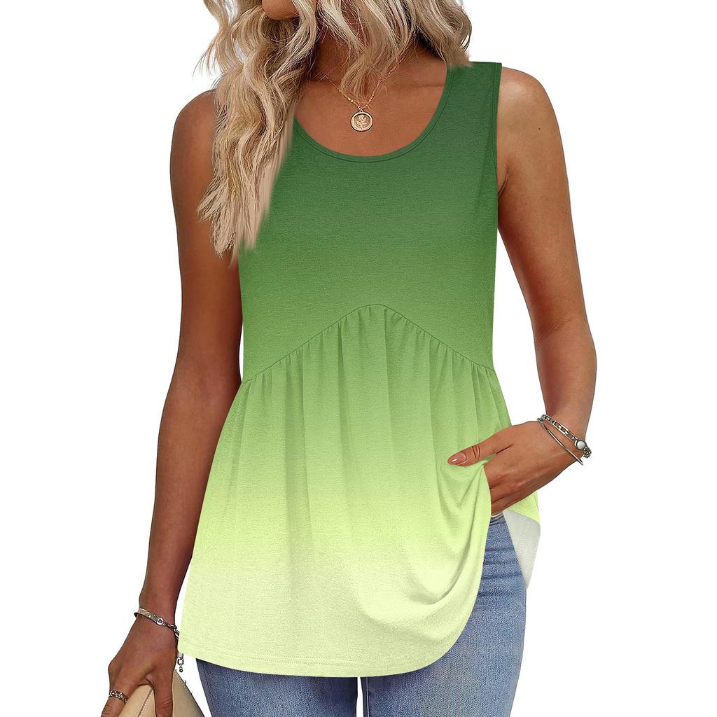 Square Collar Tank Top Women Print Tank Tee Casual Loose Fit Sleeveless Shirt