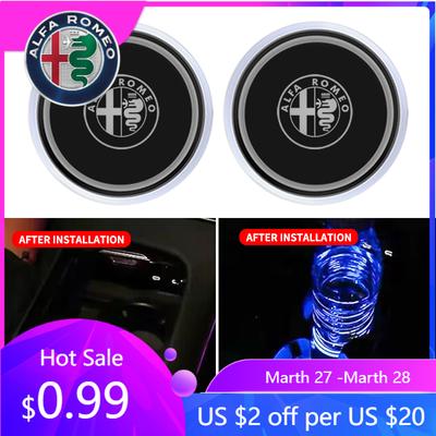 For 1/2pcs Car Luminous Water Cup Pad LED Atmosphere Light For Alfa Romeo Giulia Stelvio Giulietta 159 147 156 166 Ca