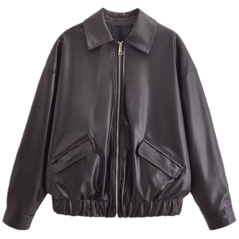 Fashion Style 2024 Fall and Winter New Arrival Female Stylish Easiest for Match Long Sleeves Imitation Leather Loose Jacket Coat 6046376