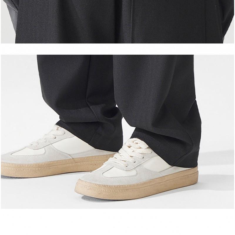 Mens Wool Blend Casual Pants Fall Winter Old Money Style Straight Leg Loose Trousers Business Wear