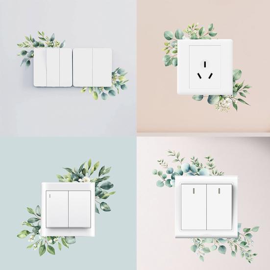 Light Switch Decal Green Leaf Vinyl Stickers Plant Leaf Design Waterproof