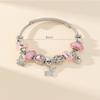 Handmade Beaded Bracelet Leaf Butterfly Pendant Alloy Charms Crystal Rhinestone Wristband for Women Girls