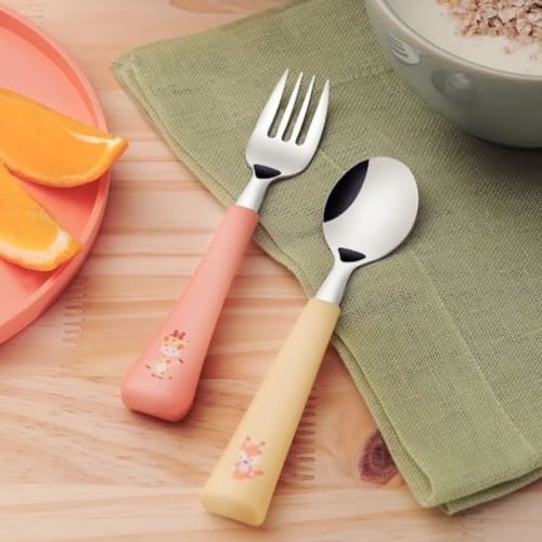 Tramontina Kids' Spoon & Fork Set, Baby Friends Cutlery, Dishwasher Safe, Antibacterial, 23797/905, Yellow and Orange