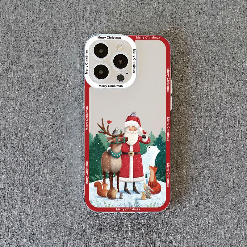 Coques de téléphone transparentes de luxe dessin animé Noël pour IPhone 11 12 13 Pro Max 14 15 Pro Max Plus X XR XS Simple Père Noël Coque transparente