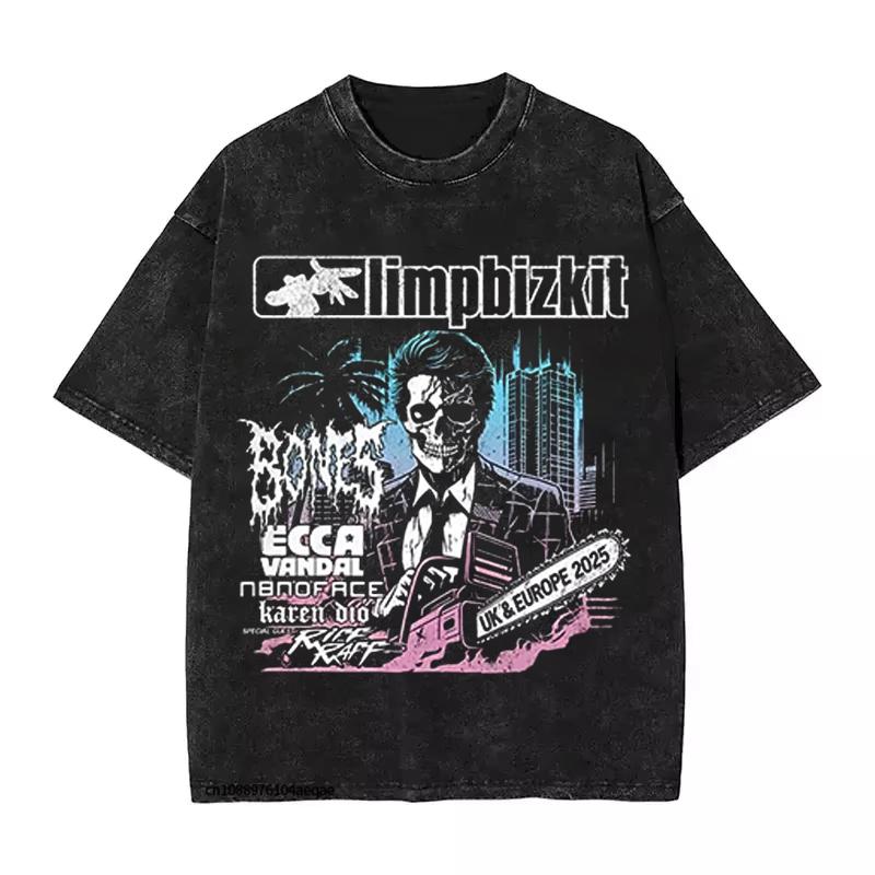 Rap Rock Limp Bizkit UK Europe Tour T-skjorte Herre Dame Sommervasket Vintage Bomull Nostalgisk T-skjorte Streetwear