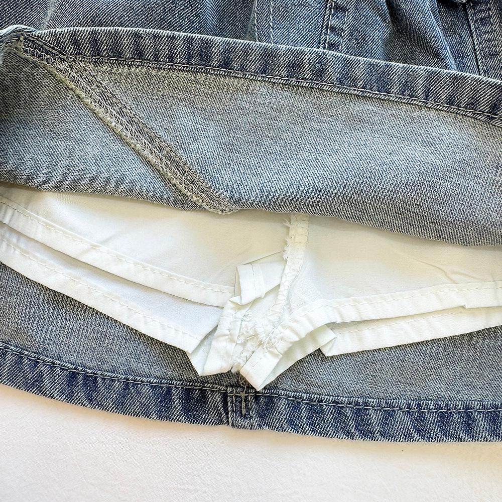 Mädchen Sommer 2026 Patchwork Denim Latzhosen Set: Rock mit elastischem Bund & Trendiges Dreiteiler-Outfit