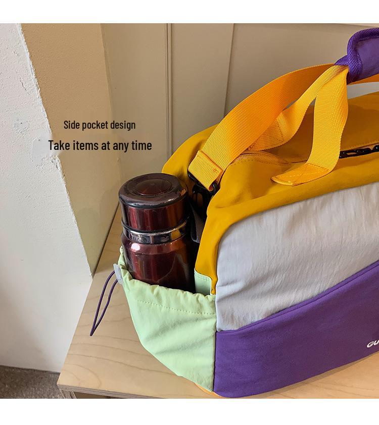 Trendy Color Block Fitness Travel Bag with Wet/Dry Separation, Large Capacity, and Handheld Design.