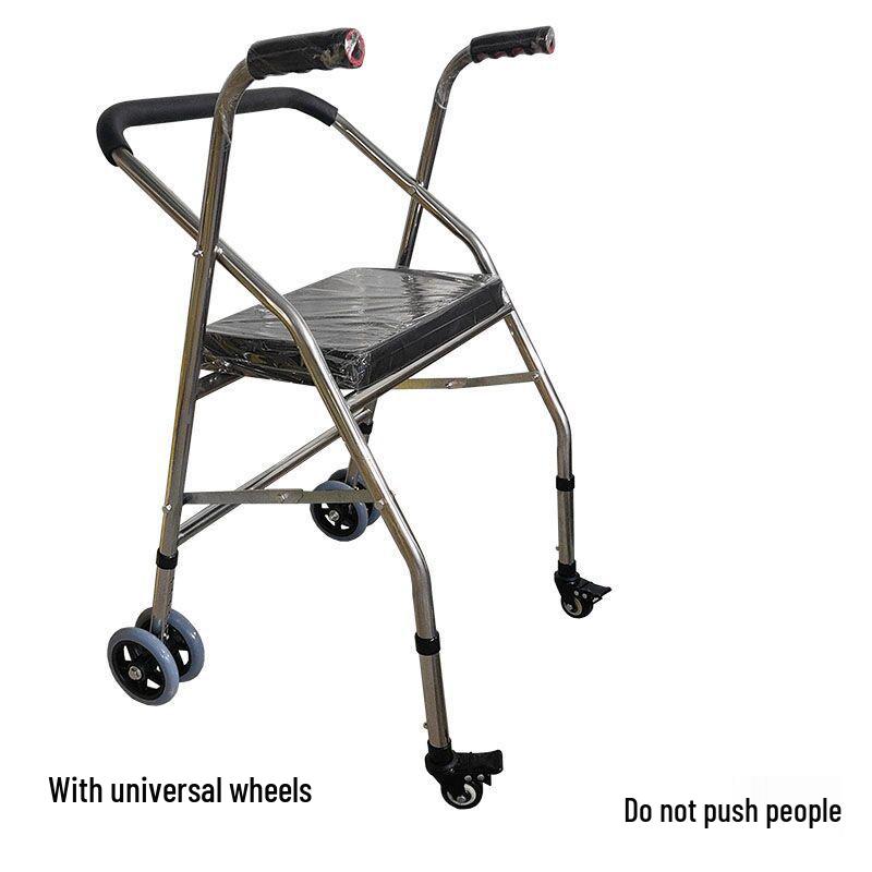 Stainless Steel Rollator Walker with Seat and Wheels - Rehabilitation Support Frame