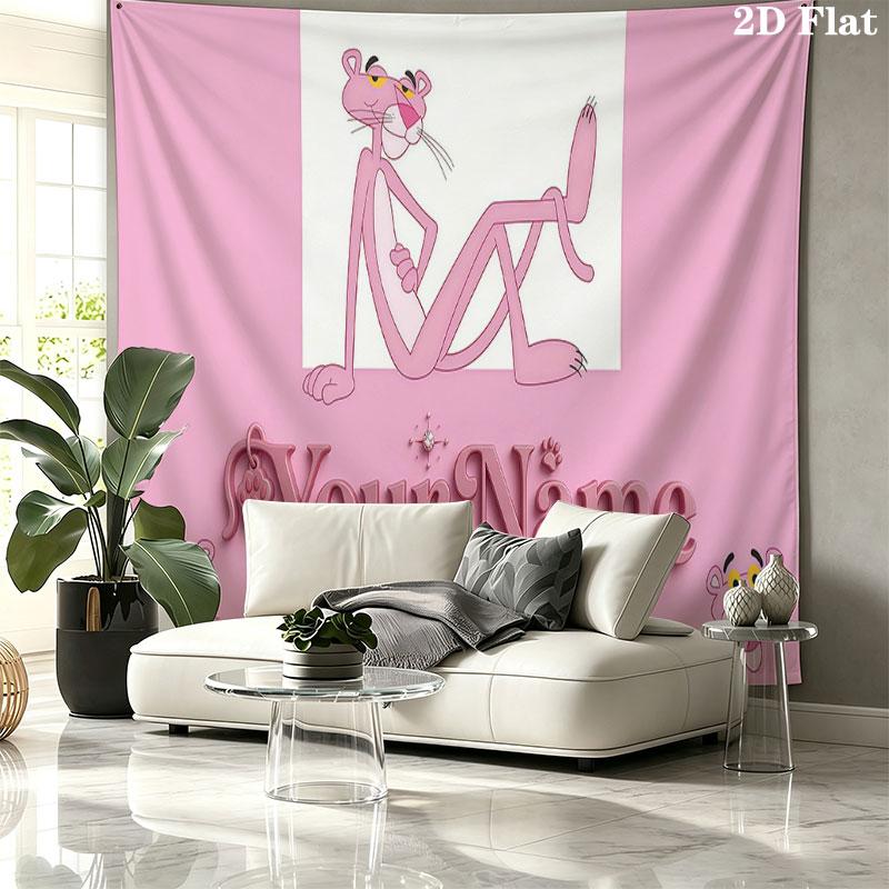 Custom Name,Pink Panther Wall tapestry, aesthetic printed fabric blanket, suitable for bedroom, living room, and home decor.