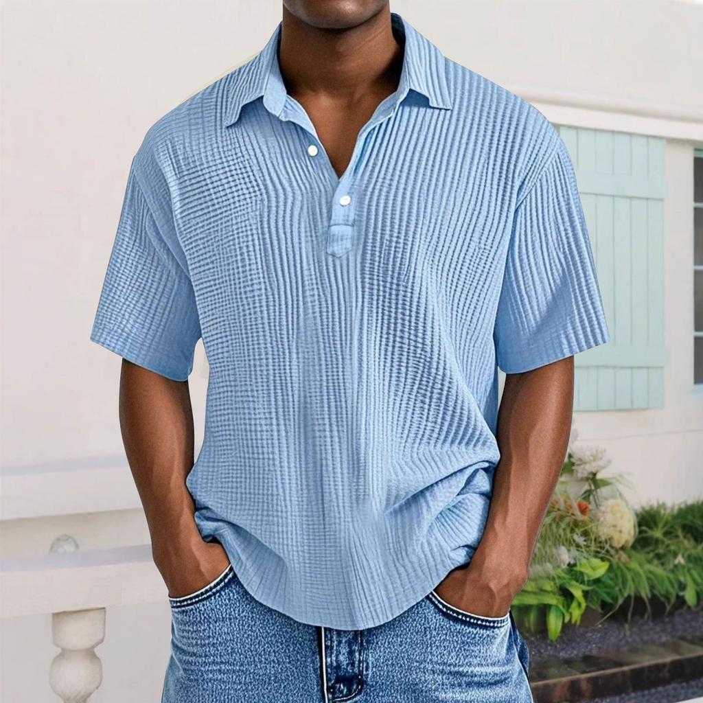 Men's Casual Short-Sleeve Shirt - Collared Button-Down Solid Color, Breathable & Versatile Stylish Top
