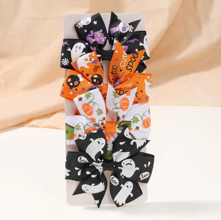 Popular Children'S Hair Accessories Set Accessories Halloween Ribbed Bow Hairpin Children'S Accessories 638