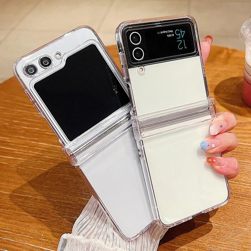 Clear Phone Case For Samsung Galaxy Z Flip 5 4 3 5G Shockproof Folding Transparent Hard Cover For Samsung Z Flip5 Flip4 Flip3