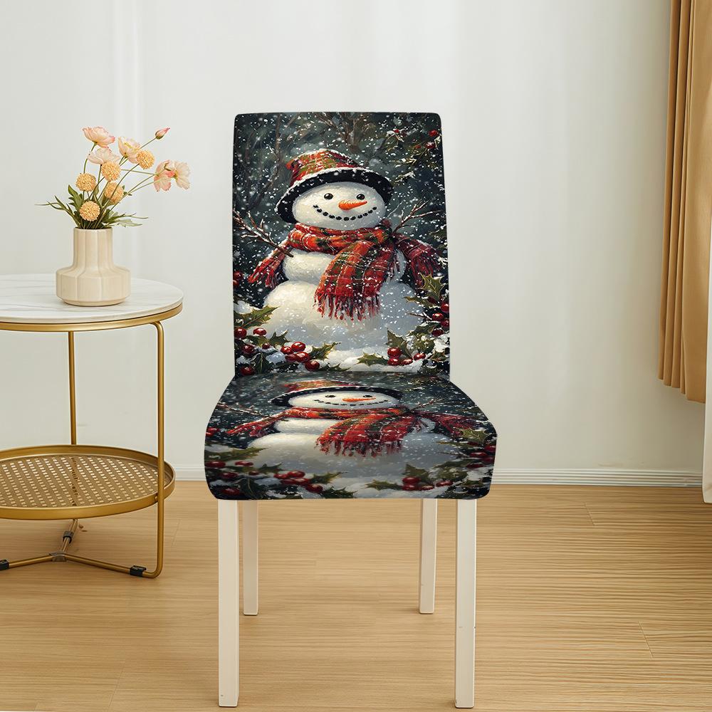 Festive Christmas Stretch Chair Cover - Dustproof Print Decoration